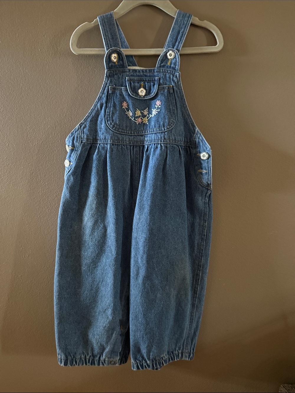 Denim Blue Embroidered Kids Overalls